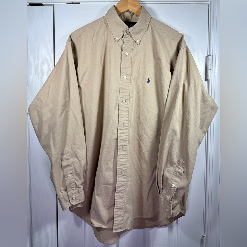 Ralph Lauren Men's Beige Button-Down Shirt Large